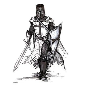 

Crusader Warrior Waterproof Temporary Tattoo Sticker On Body Art Tattoo Sword Fake Tattoo Henna Temporary Tatoo Sleeve
