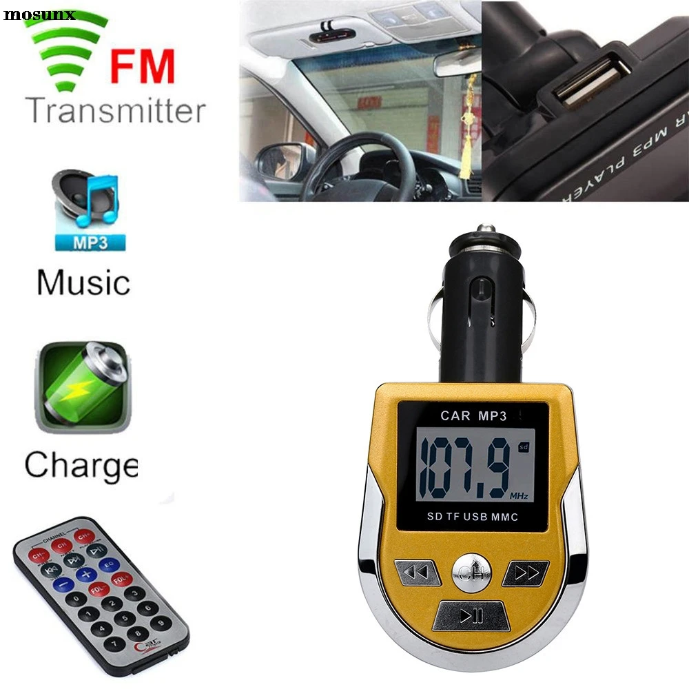Car Wireless Hands-Free FM Transmitter SD MMC USB with Mic for iPhone 6 Plus 6s