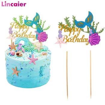 

Happy Birthday Decoration Mermaid Paper Cake Topper Princess Garland 1st First Birthday Boy Girl Party Supplies