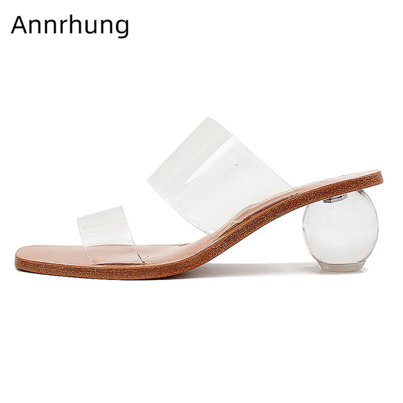 

New Chic Clear Women Slippers Crystal Ball Heel One-Strap Shoes Woman Transparent Outwear Slides Fashion Runway Slippers Women