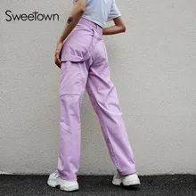 Sweetown-Pantalon grande taille pour femmes, Streetwear, en coton, Harajuku, Pantalon Long droit, Style urbain, taille haute, Cargo