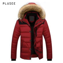 Plusee winter jacket men parkas warm men’s winter jacket hooded fur plus size pocket casual winter jacket men overcoats L-4XL