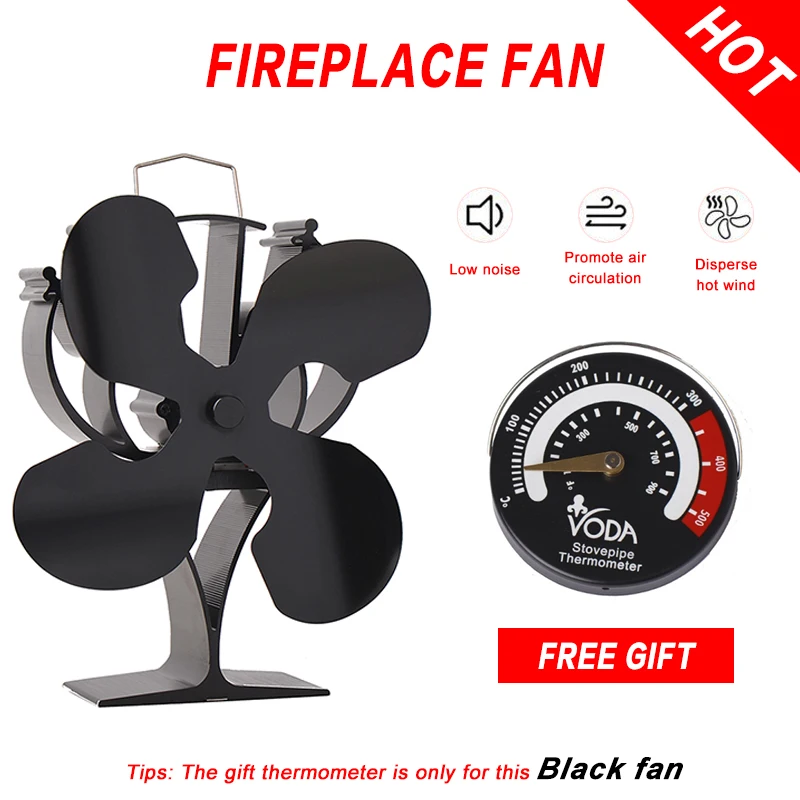 

New Designed Heat Powered Stove Top Fan With Free Stove Thermometer For Wood/Log Burner Fireplace-Eco Friendly Air Flow 220cfm