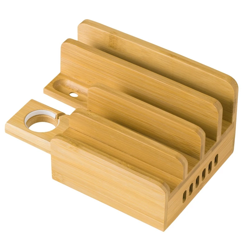 

Universal Mobile Phone Tablet Bracket Bamboo Charging Station Dock Wooden Storage Shelf Bracket Charging Seat(Eu Plug)