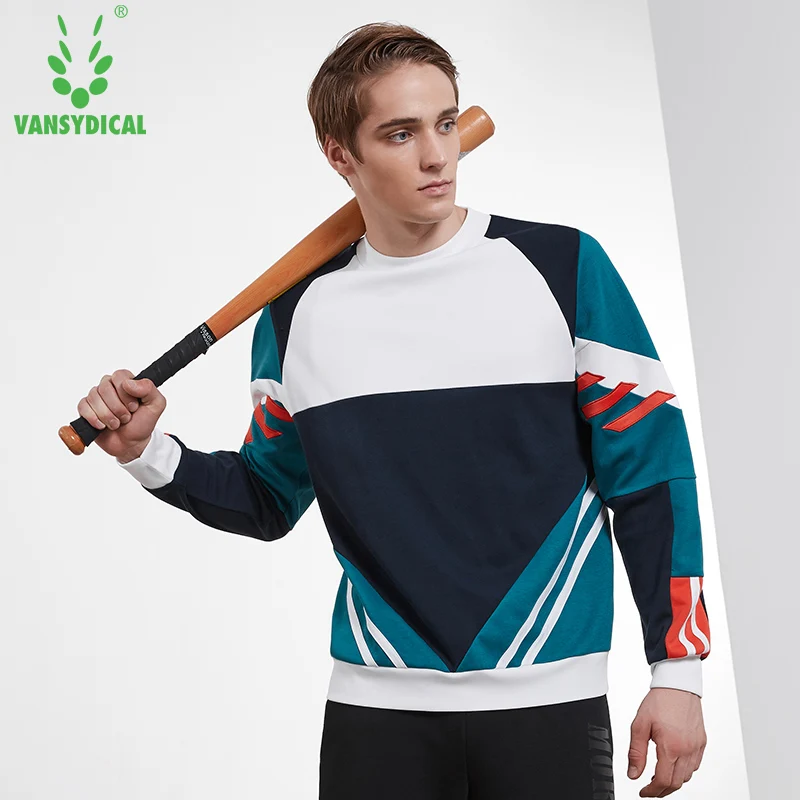 Vansydical Sports Sweater Autumn Winter Men's Fitness Running Tops Embroidery Printed Long