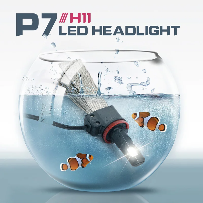 

1Pair P7 H11 DC9V-30V Car Led Headlight Fog Lights Bulbs High Power 60W 9600LM IP68 Cold White 6000K Replacement Light Source