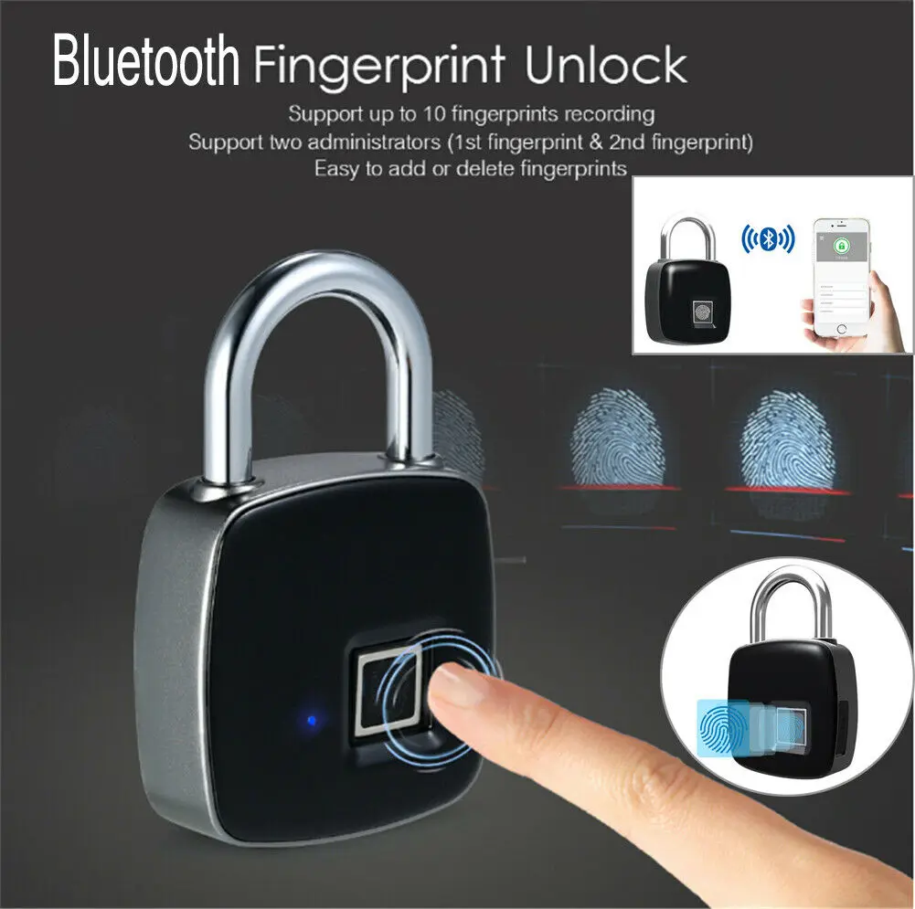 

Smart Keyless Door Lock Fingerprint Padlock Biometric Waterproof Electronic