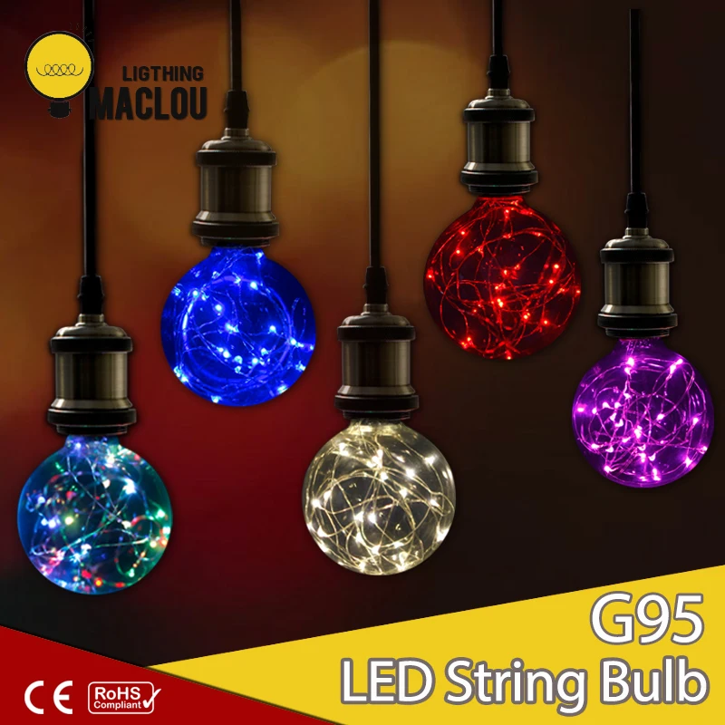 

3D Fata G95 Led Luce Edison E27 220 v HA CONDOTTO LA Lampadina Stringa di Lampada a Filamento In Vetro Retro Lampara fiala Di N