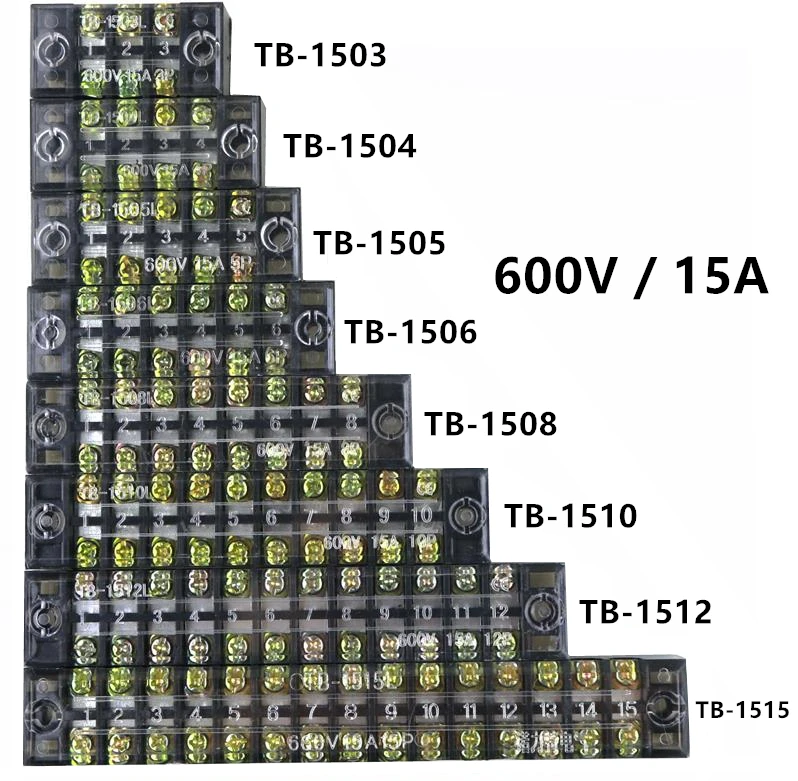 

1Pcs Dual Row Screw Terminal terminal 600V 15A TB-1503 / TB1504 /TB1505/ TB1506 / TB-1508/TB-1510 /TB-1512/ TB-1515/ Optional