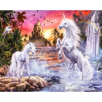 

2018 new arrival Diamond painting cross stitch diy square Diamond mosaic diamond embroidery Two Unicorns KBL