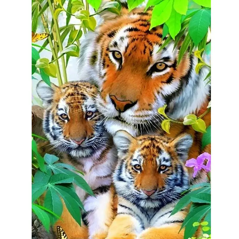 

GLymg Needlework 5D Diy Diamond Painting Tiger Animal series Diamond embroidery Kits Mosaic Picture All Square Three Head Tiger