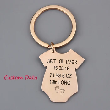

Custom Keychain Jewelry Baby Data Keepsake Baby Memento Birth Stats Personalized Baby Romper Keychains New Mom Dad Present Charm