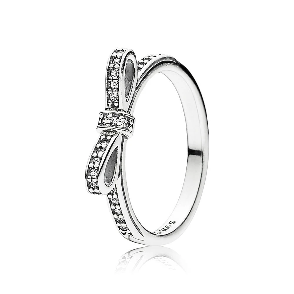

2019 100% Sterling silver 1:1 Glamour 190906CZ SPARKLING SILVER BOW RING Original Women wedding Fashion Jewelry 2018