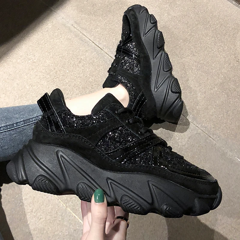 Black glitter chunky trainers Clearance