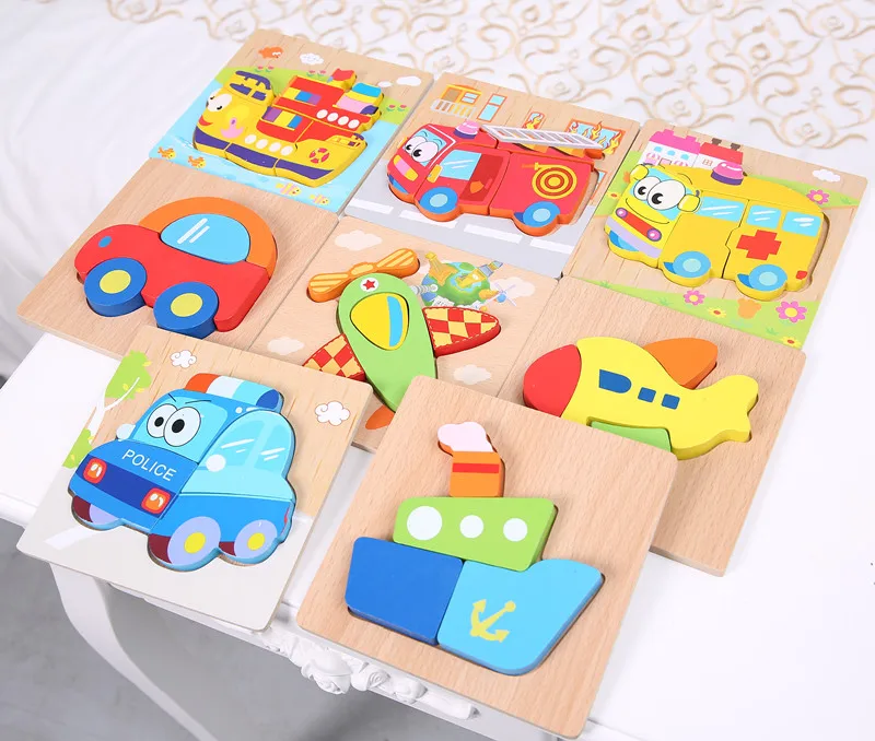 

2018 New Baby 3D Puzzle Jigsaw Wooden Toys For Children Cartoon Animal Traffic Puzzle Intelligence Kids Children Educational Toy