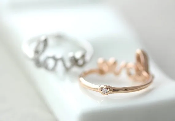 Love Letter Ring Rear side Tiny Heart Infinite Love Ring Best Friend Ring Jewelry Gift Idea