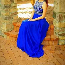 2016 Royal Blue Abendkleider Lange Mit Kristall Chiffon Bodenlangen Moderne Abendkleid vestido de festa longo