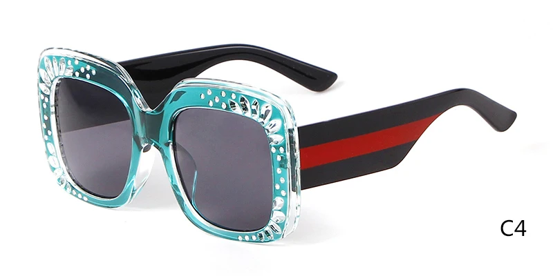 WHO CUTIE, модные квадратные солнцезащитные очки большого размера, стразы, оправа, женские роскошные брендовые дизайнерские солнцезащитные очки, оттенки OM461 - Цвет линз: C4