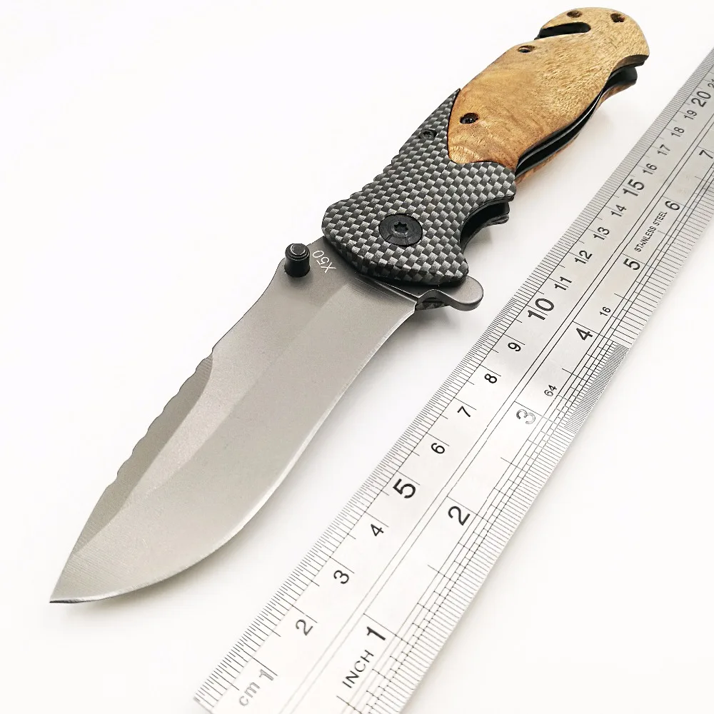 

JSSQ X50 Folding Knife Wood Handle 440C Blade Tactical Rescue Pocket Knives Camping Survival Hunting Combat Multi EDC Tools OEM