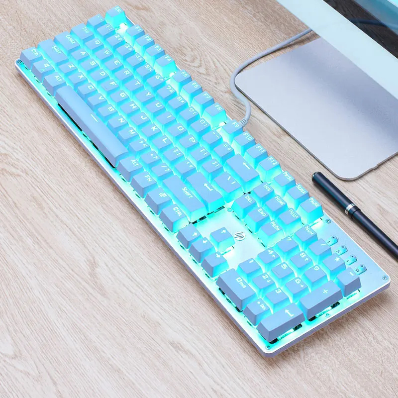 Hp GK100 механическая клавиатура синий/черный/красный ось проводной портативных ПК офис игровая клавиатура - Цвет: Blue white