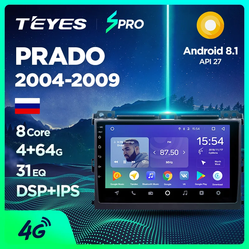 TEYES SPRO Штатное Головное устройство For Toyota Land Cruiser Prado 2003-2009 GPS Android 8.1 магнитола автомагнитолы Андроид для Тойота Ленд Крузер Прадо 3 J120 аксессуары штатная магнитола автомобильная мультимедиа