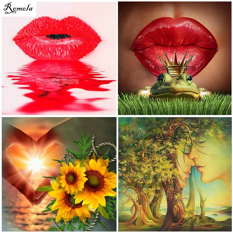 

Sexy red lips 3D diamond embroidery painting lovers flower home decor 5D DIY full square drill wall stickers cross stitch mosaic