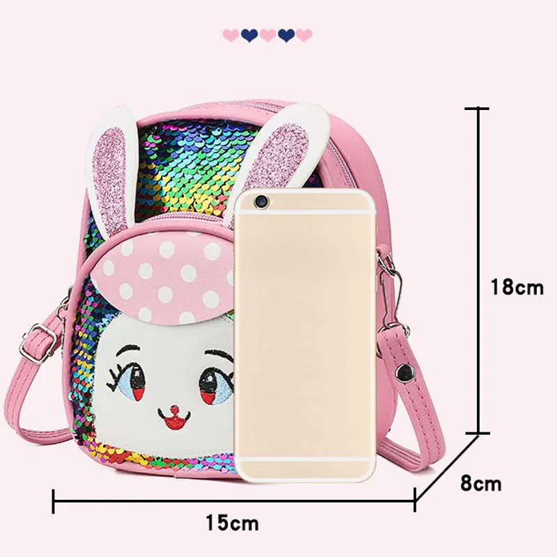 Милая детская школьная сумка с блестками, рюкзак для девочек с мультяшным животным Кроликом, модная мини-сумка на плечо