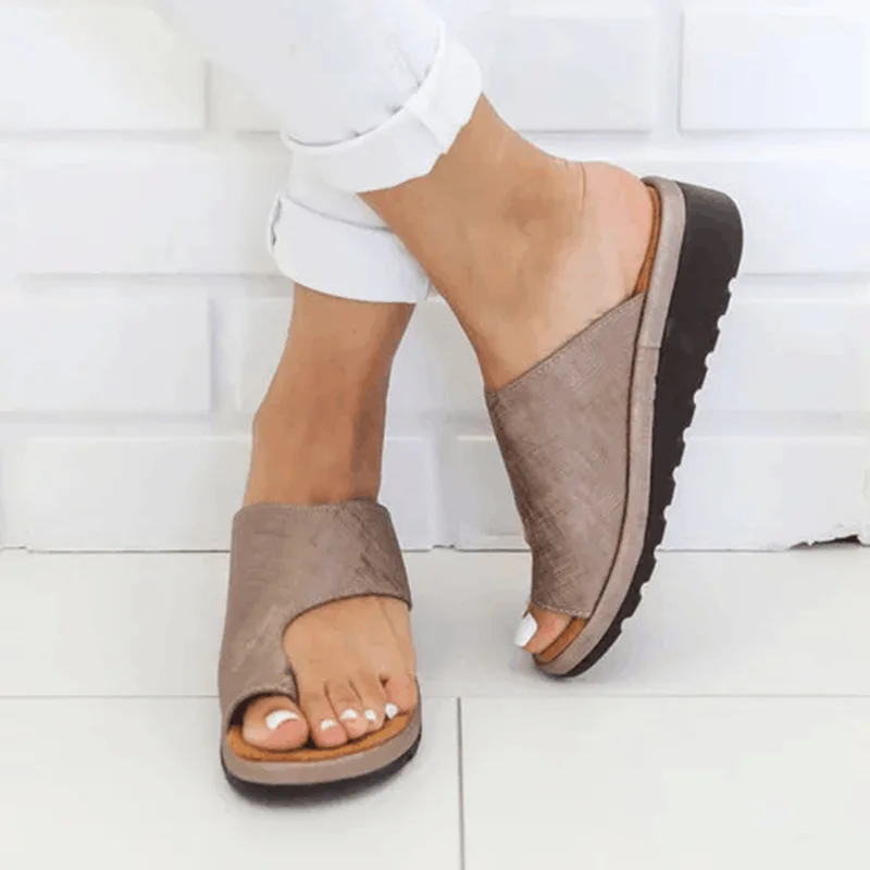 

Women Shoes PU Leather Comfy Thick Platform Creeper Flat Sole wedge Ladies Casual Slippers Open Toe Foot Sandal Plus Size 35-43