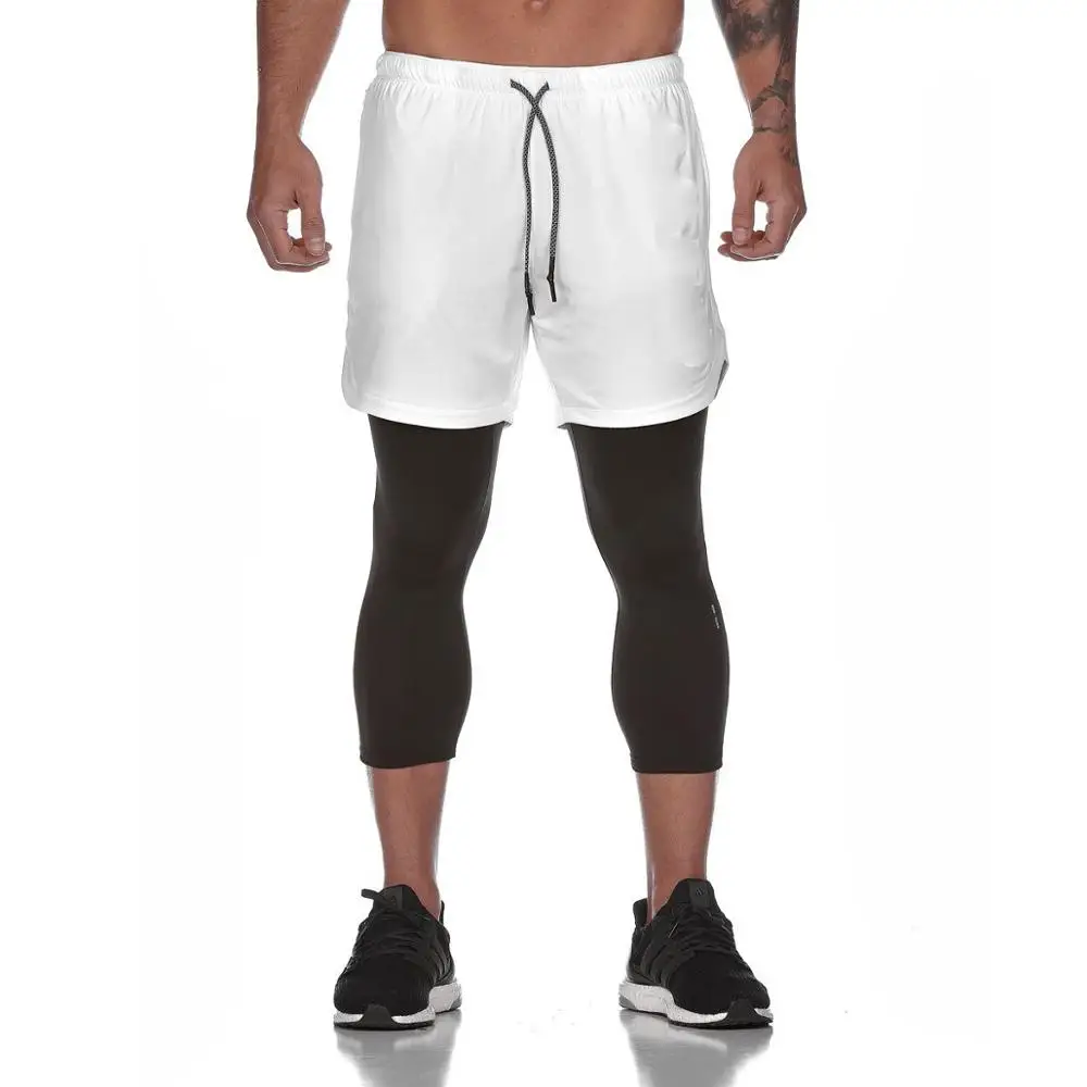 2019 новые двухслойные брюки мужские фитнес шорты стрейч быстросохнущие Дышащие Беговые баскетбольные тренировочные брюки