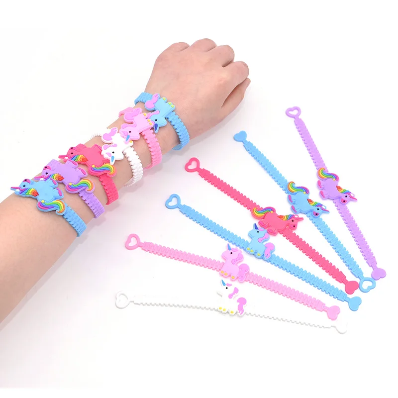 5pcs/lot 19cm Cute Unicorn Wristband Charm Adjustable Silicone Bracelet for Kids Children Birthday Party Favors Gift Bracelet 85