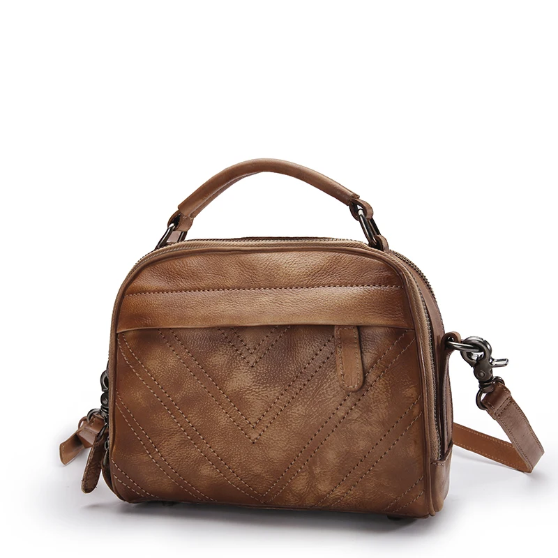 

Vintage Color-mixing Designer Genuine Leather Women's Small Street Bag Real Cowhide Retro Female Cross Shoulder Bag Handbag