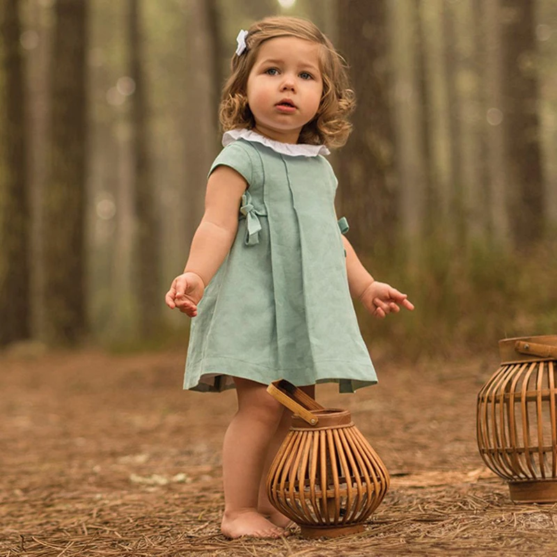 

Mint Grenn Bow Doll Collar Girl Dress Sleeveless Princess Dress Summer Dress + shorts for Newborn Baby Girl Children's Clothing