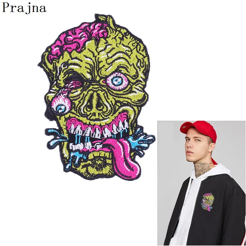 

Prajna Eyeball Patches Grim Reaper Skull Iron On Patch Pink Tongue Badge For Clothing Accessory Punk Arm Badge DIY T-shirts PUNK