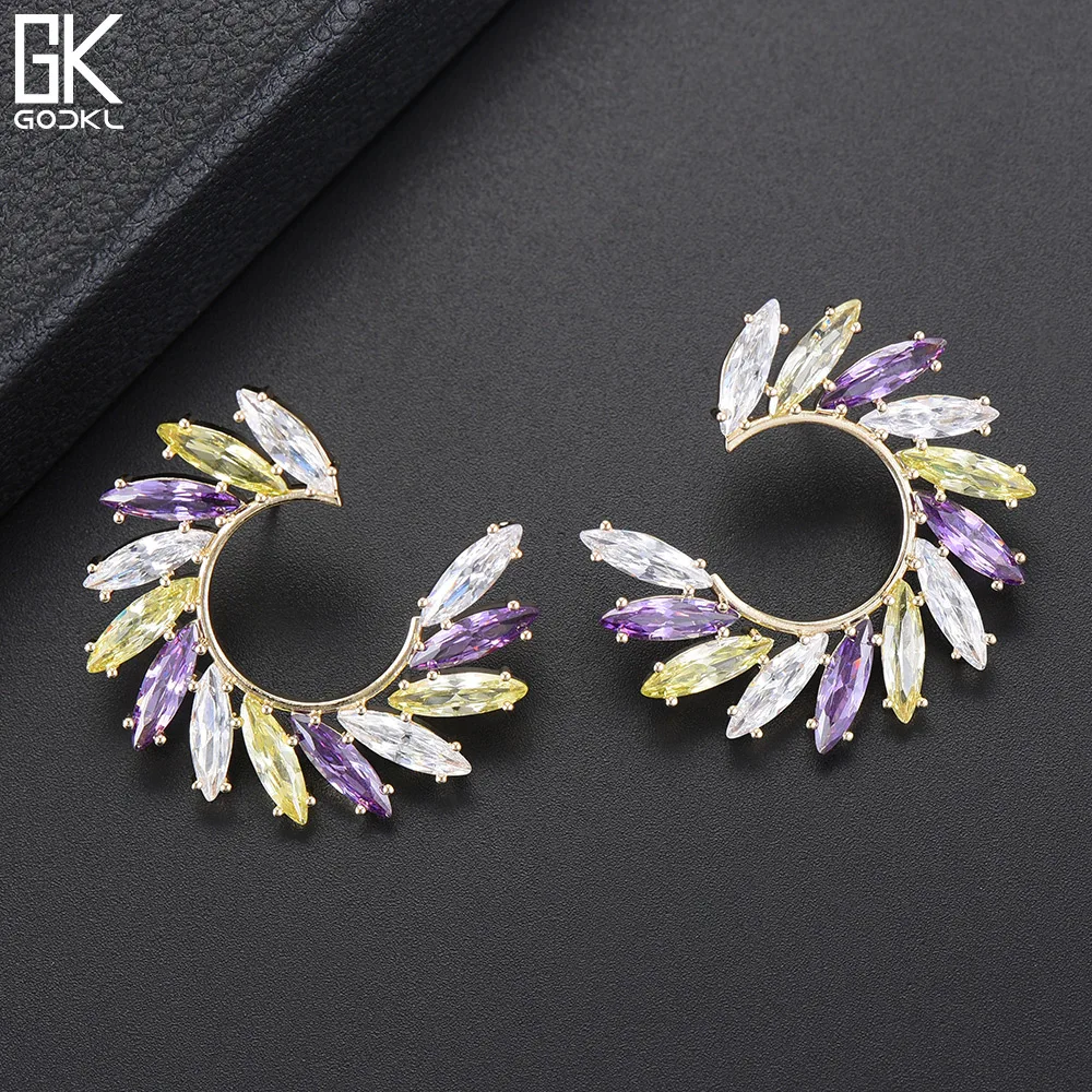 

GODKI Dainty Circle C Shape Cubic Zircon Stud Earrings For Women Wedding Engagement Party Fashion Statement Earrings Jewelry2018