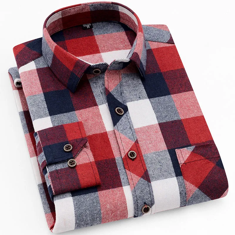 

New Style Male Shirt Plaid Flannel Casual Long Sleeve Fashion Business Check Social Shirt For Men Brand Clothing Big Sizexxxxl