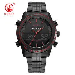 Новое поступление модные OHSEN бренда спортивные наручные часы армия часы Для мужчин Водонепроницаемый ЖК-дисплей полный Сталь группа