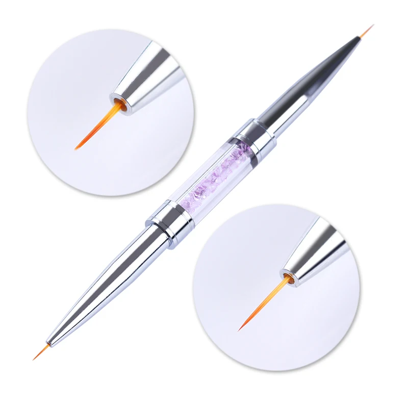 

Double-ended Nail Liner Brush Pen UV Gel Drawing Painting Brushes Purple Rhinestone Handle Manicure Accessories Tool 6mm 7mm