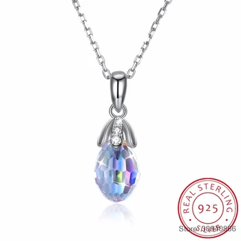 

SMTCAT Fashion Tiny Water Drop Pendant Necklaces Colorful Crystals From For Women Wedding 925 Silver Fine Jewelry