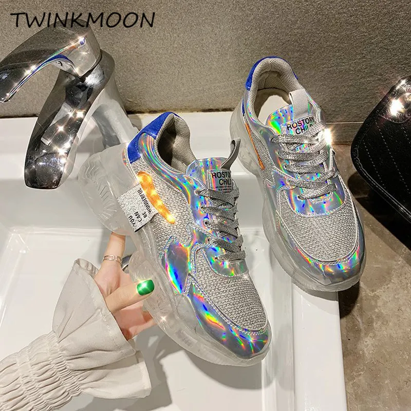 holographic chunky trainers