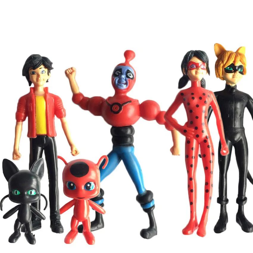 6pcs Set Miraculous Ladybug and Cat Noir Juguetes Comic Lady bug Doll Action font b Figure