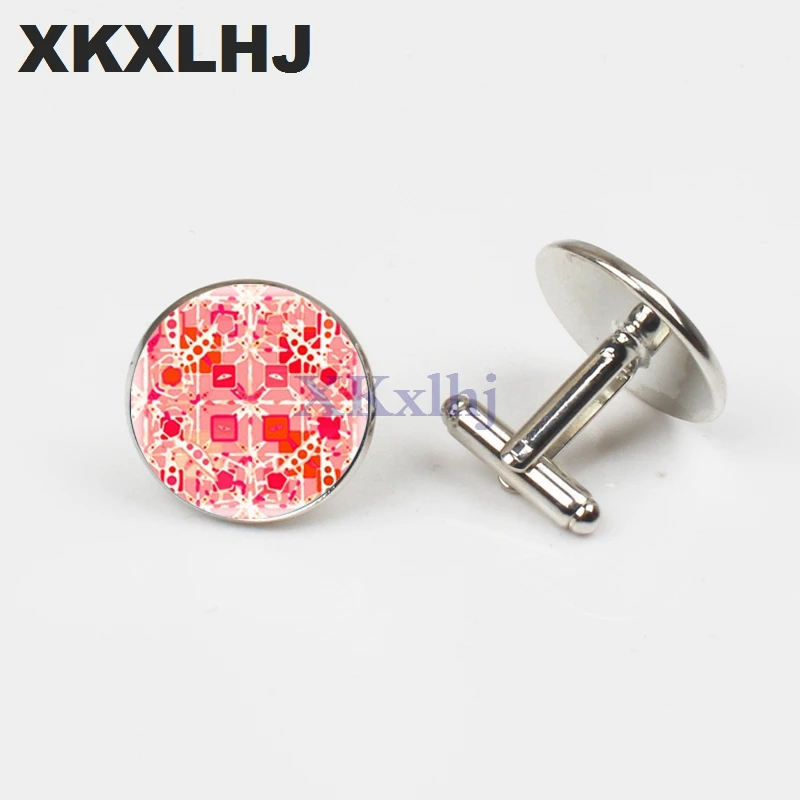 

2018 New Batik Coral Pink Round Cufflinks Coral Orange And Cream Cuff Links High Quality Art Jewelry Silver Clothing Accessories
