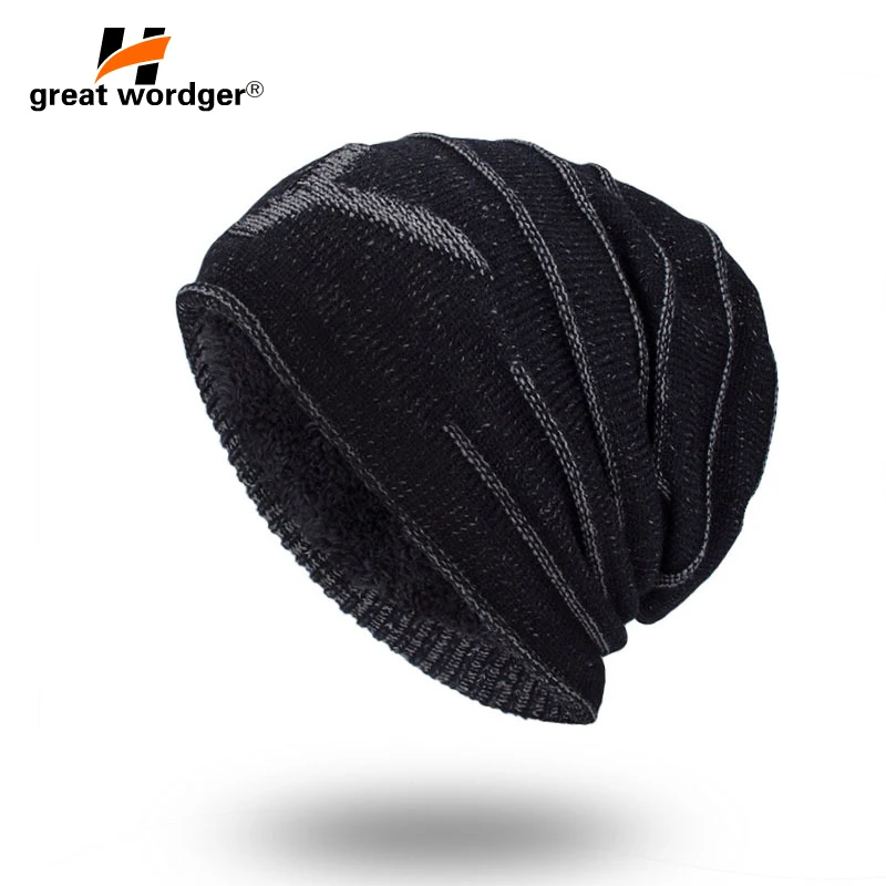 

2018 New Mens Beanies knitted Cap Winter Hat For Women Knit Baggy Cap Warm Add Velvet Wool Hiking Cap Women's Hat Gorro
