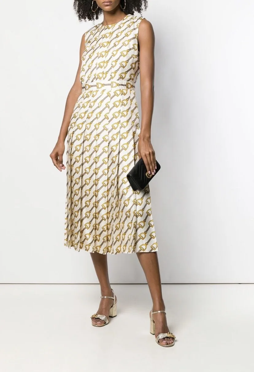 

2019 New Round Neck Print Silk Blend Sleeveless Luxury Dresses for Women Freeshipping