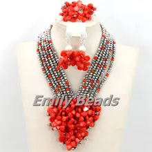 Мода года нигерийской свадьбы Африканский комплект ювелирных изделий Кристалл Бусины Цепочки и ожерелья комплект Для женщин бижутерия Золото aej835