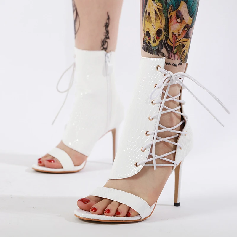 

Women's Gladiator Boots Sandals Open Toe Cross Tied Lace Up Side Zipper Ankle Boots Stiletto High Heels Sandals Short Botas
