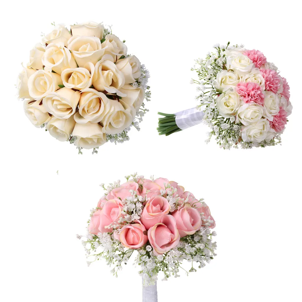 Rose artificial flower wedding bouquet crystal rose pearl bridesmaid wedding bouquet bridal cloth woven fake flowers#G25
