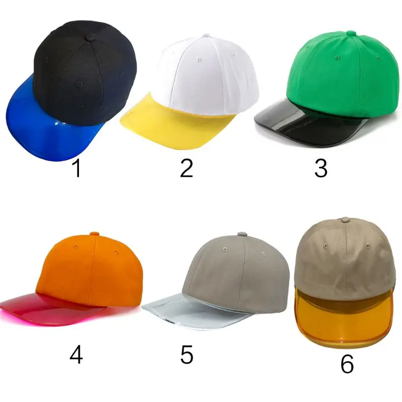 

Unisex Couples Summer Transparent PVC Wide Brim Baseball Cap Contrast Solid Candy Color Hip Hop Snapback Peaked Cap Adjustable