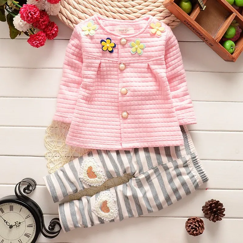 

BibiCola 2018 spring Baby girls flower clothing sets toddler girls cardigan coat +pants 2 pcs sport suit kids tracksuit
