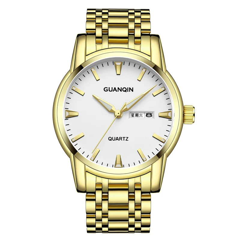 GUANQIN кварцевые часы для мужчин бизнес часы для мужчин s часы лучший бренд класса люкс часы для мужчин мужской водонепроницаемый Дата Неделя золото Relogio Masculino - Цвет: D