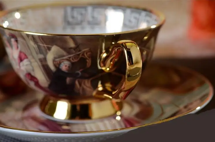 180 мл винтажная королевская керамическая чайная чашка с блюдцем позолоченный дизайн «масляная живопись» кофейные чайные чашки